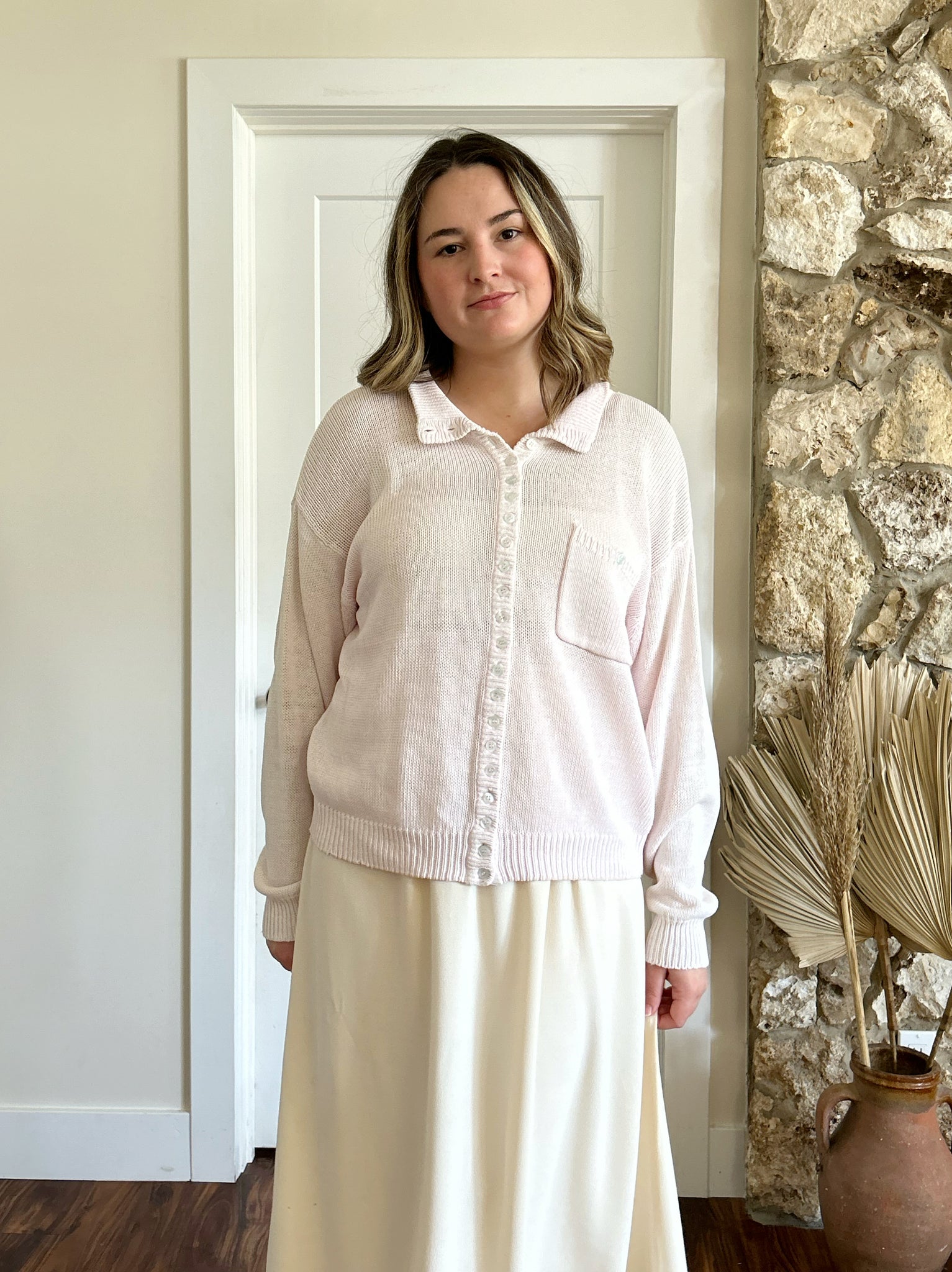 Baby Pink Button Sweater