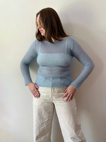 Baby Blue Mohair Open Knit Sweater