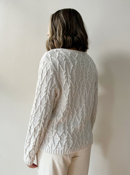 White Cable Knit Cotton Sweater