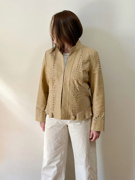 Tan Leather Cut Out Butterfly Jacket