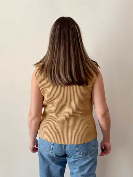 Tan Suede and Knit Zipper Vest