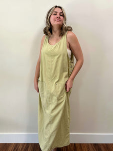 Chartreuse Linen Overall Maxi Dress