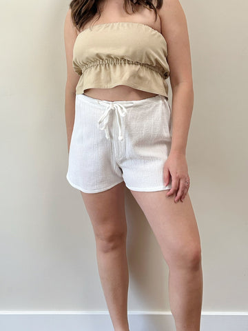 White Cotton Gauze Shorts (Reworked)