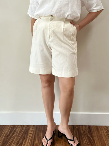 Cream Pleated Shorts (30)