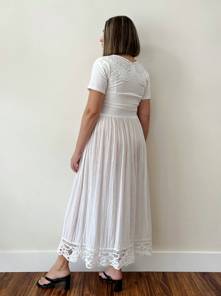 Vintage White Cotton Gauze Maxi Dress