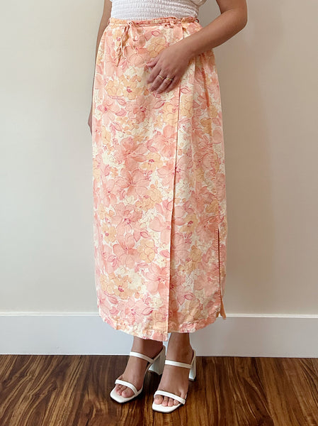 Pink Floral Wrap Skirt (L)