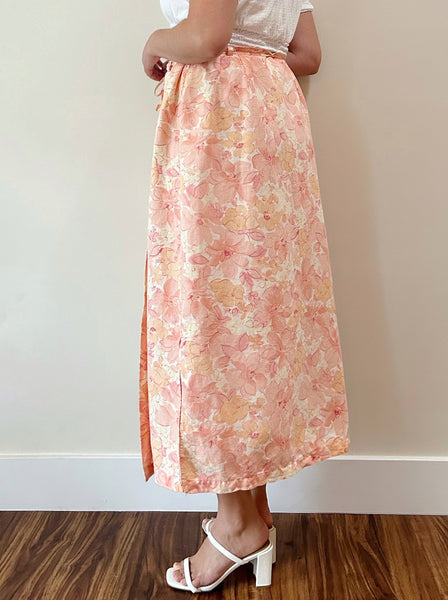 Pink Floral Wrap Skirt (L)