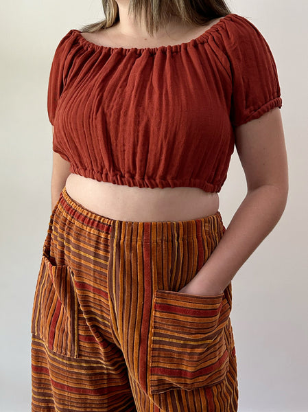 Puff Sleeve Top - Burnt Orange Cotton Gauze - Hand Crafted