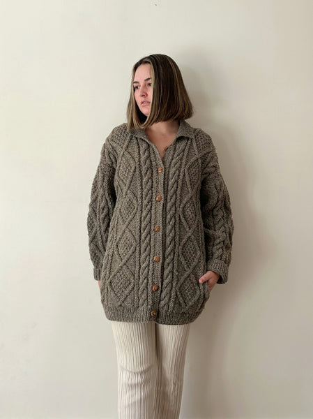 Gray Chunky Wool Cardigan