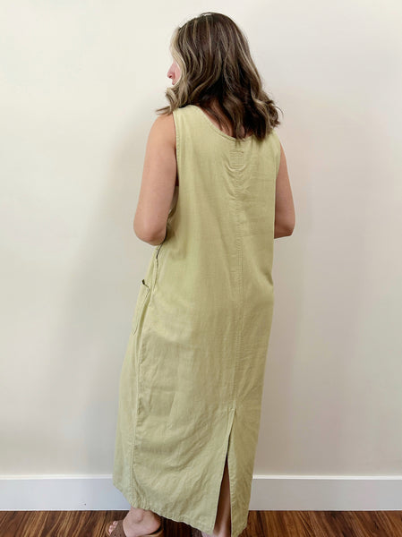 Chartreuse Linen Overall Maxi Dress