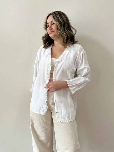 White Linen Ruffle Blouse