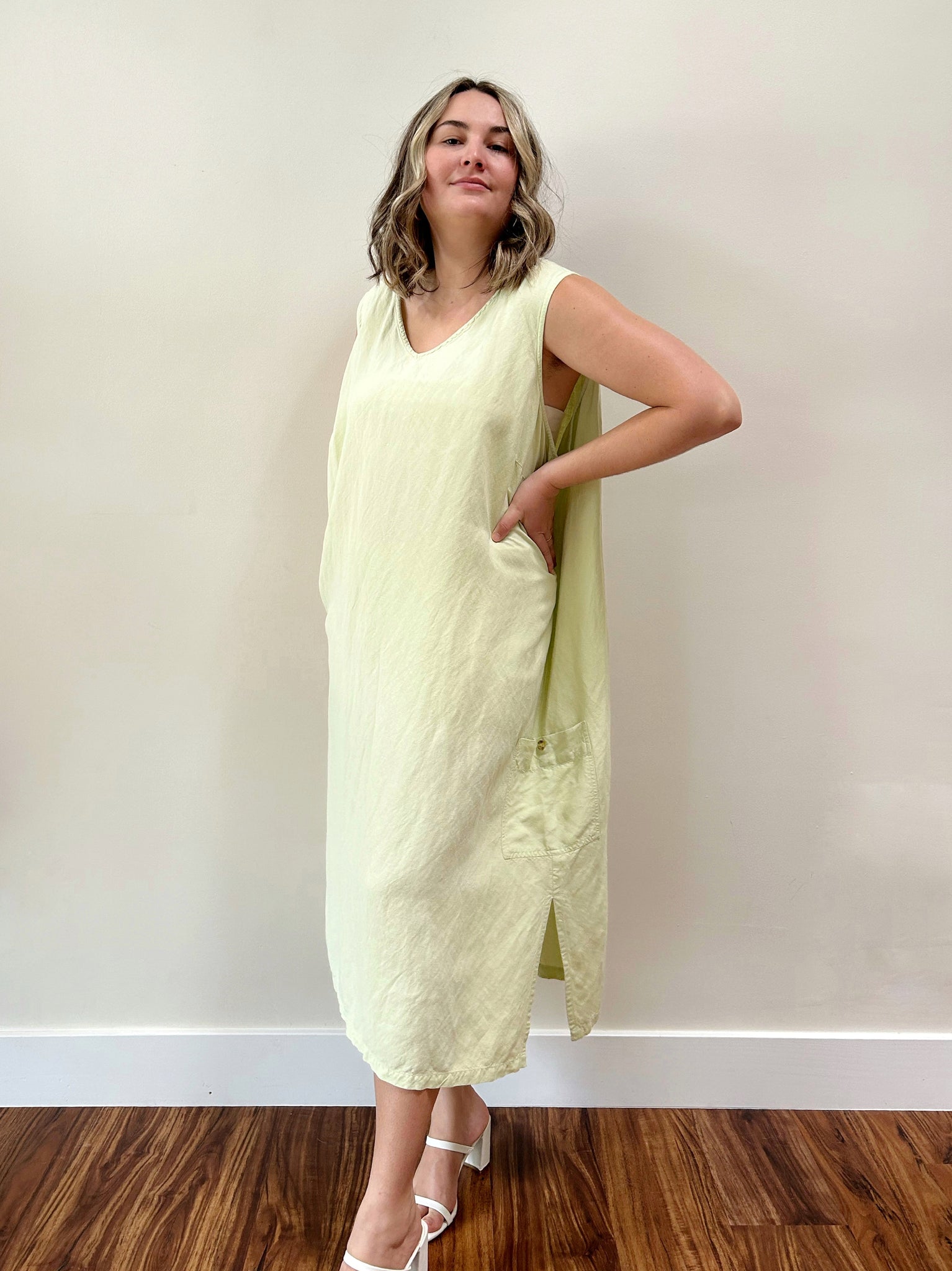 Melon Green Linen Dress