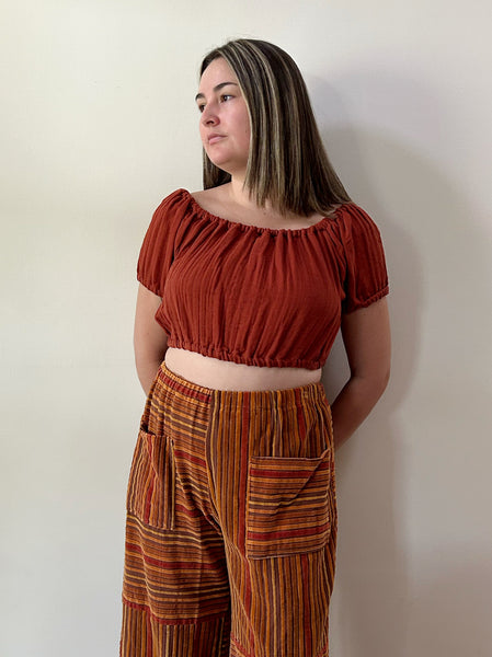 Puff Sleeve Top - Burnt Orange Cotton Gauze - Hand Crafted