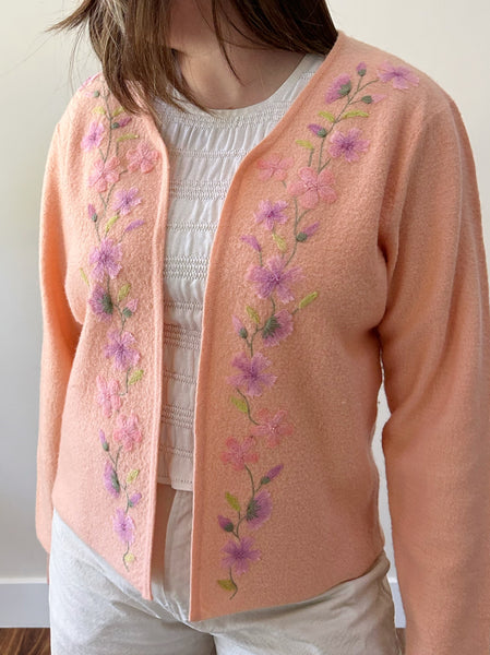 Boiled Wool Floral Cardigan