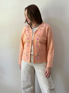 Boiled Wool Floral Cardigan