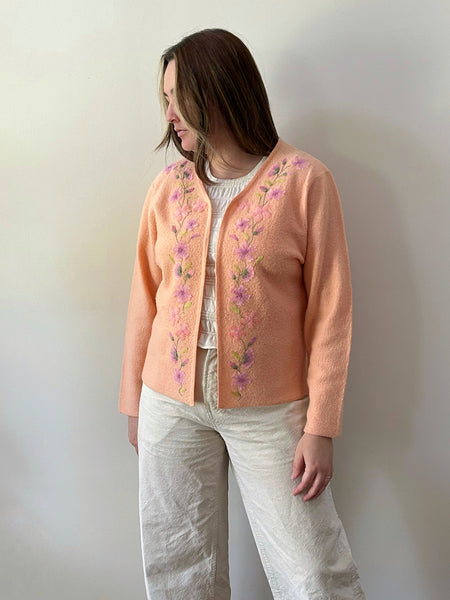 Boiled Wool Floral Cardigan