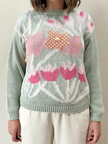 Pastel Floral Cotton Sweater