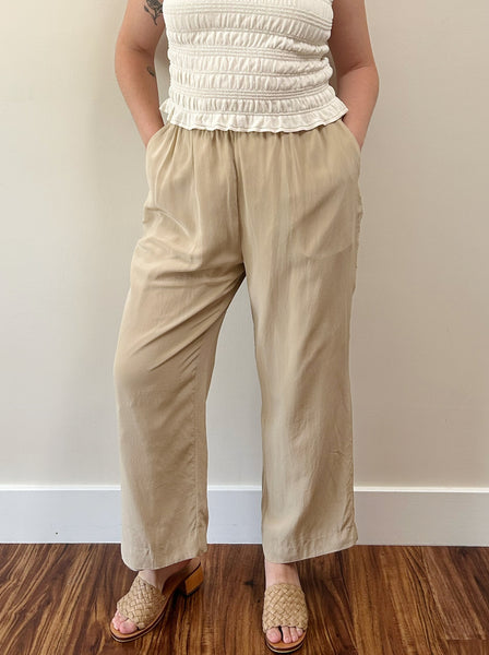 Beige Pure Silk Pants (L)