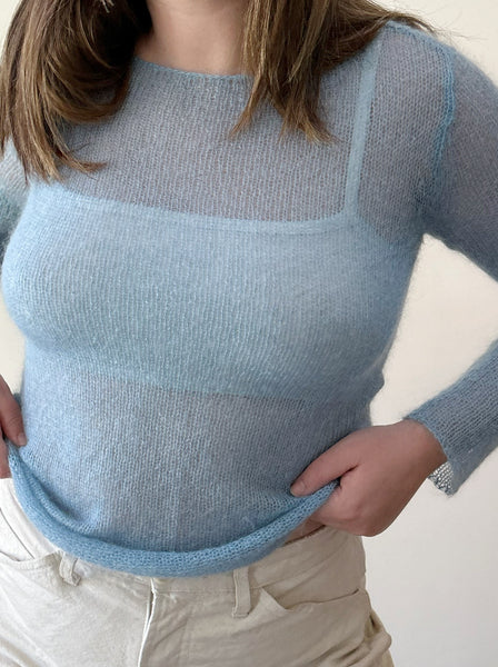 Baby Blue Mohair Open Knit Sweater