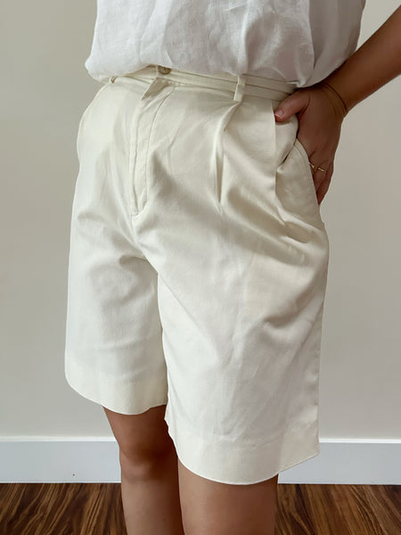 Cream Pleated Shorts (30)