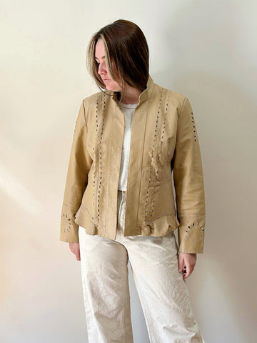 Tan Leather Cut Out Butterfly Jacket