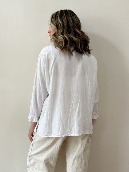 White Linen Ruffle Blouse