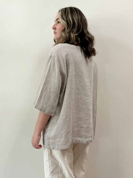 Oat Linen Patchwork Top