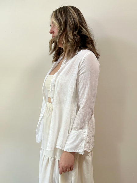 White Cotton Semi-Sheer Blouse