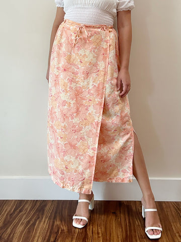 Pink Floral Wrap Skirt (L)