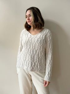 White Cable Knit Cotton Sweater