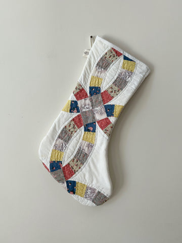 Quilt Stocking - Multi Color & White - Hand Made