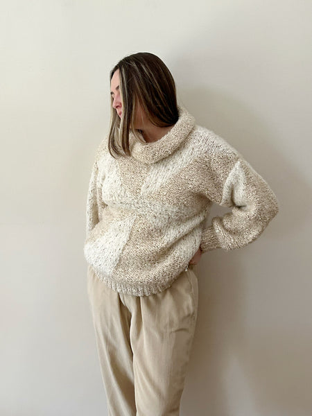 Chunky Cream & Beige Geometric Sweater