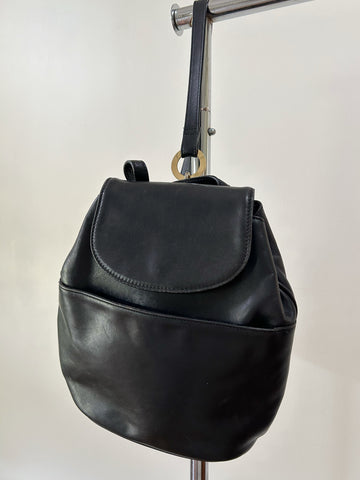 Black Single Shoulder Back Pack - Genuine Leather