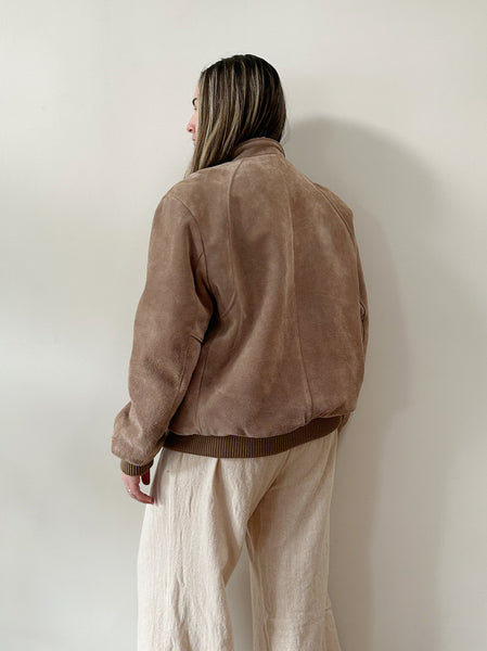 Suede Sherpa Lined Bomber Jacket