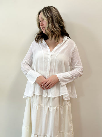 White Cotton Semi-Sheer Blouse