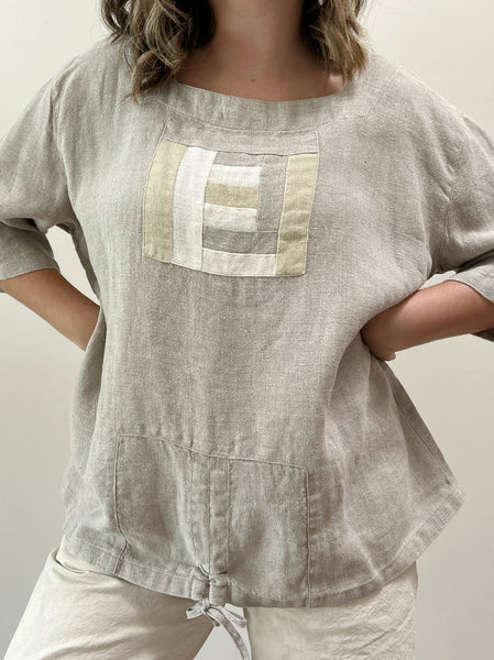 Oat Linen Patchwork Top