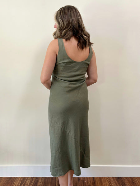 Olive Linen Bias Cut Dress