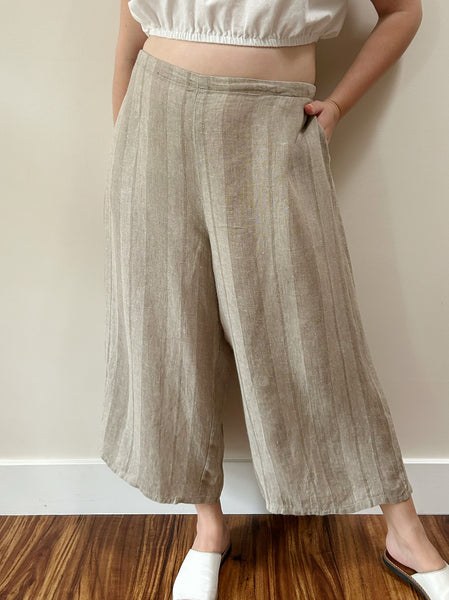 FLAX Oat Striped Linen Pants