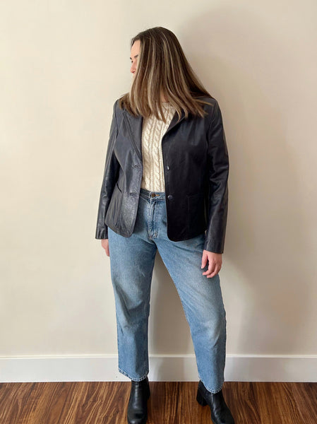 Navy Leather Jacket