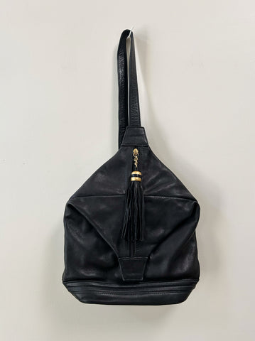 Black Leather Single Strap Backpack