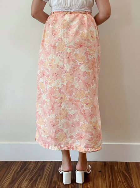 Pink Floral Wrap Skirt (L)