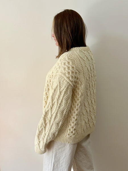 Boxy Cream Cable Knit Sweater