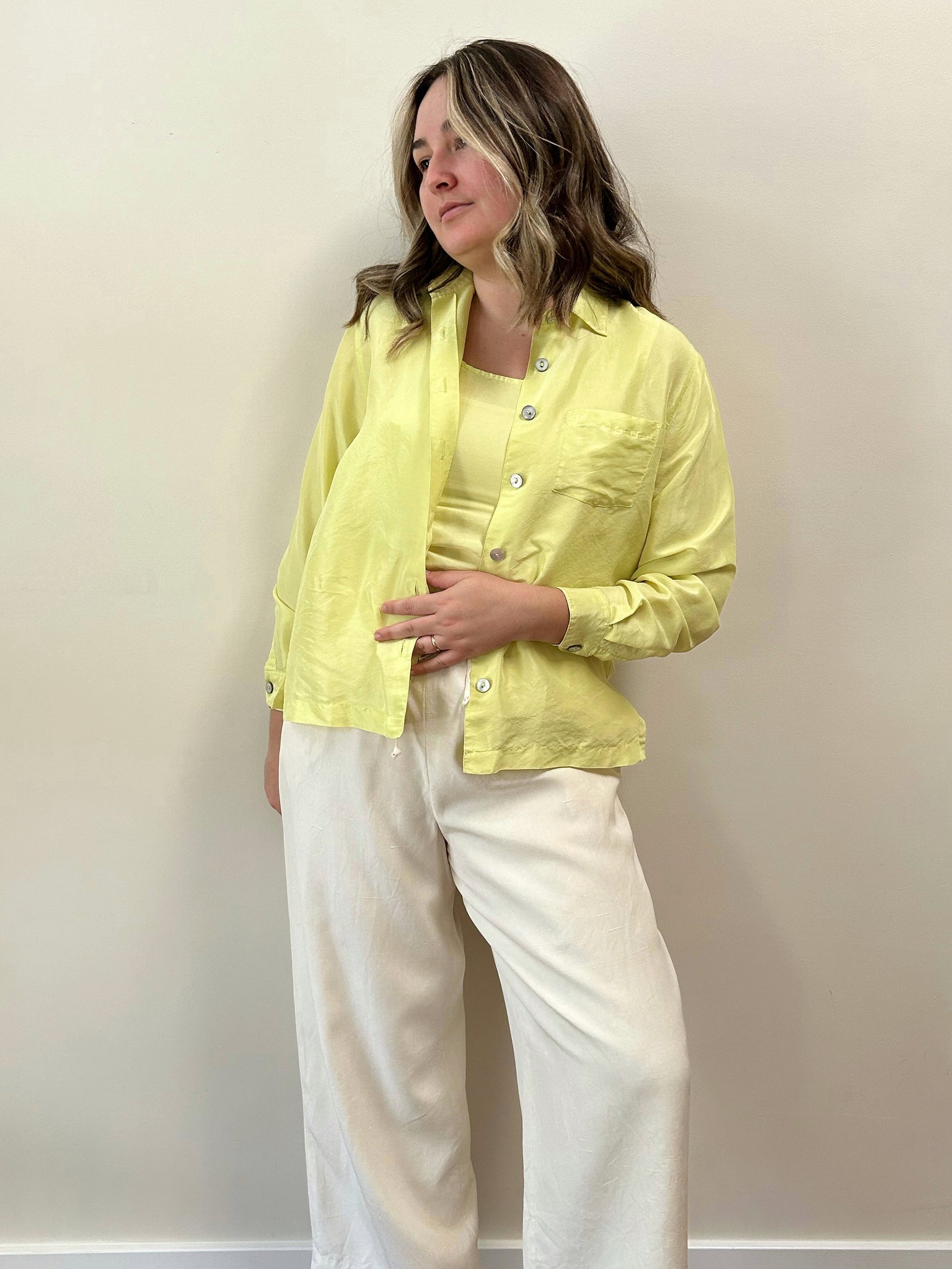 Silk Tank & Blouse Set - Two Pieces - Lemon/Lime