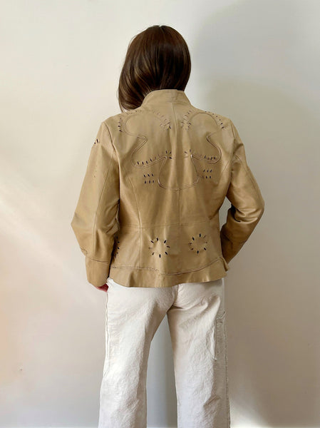 Tan Leather Cut Out Butterfly Jacket