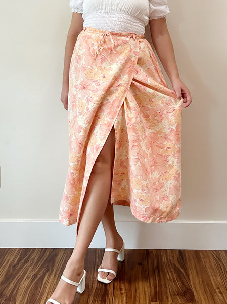 Pink Floral Wrap Skirt (L)