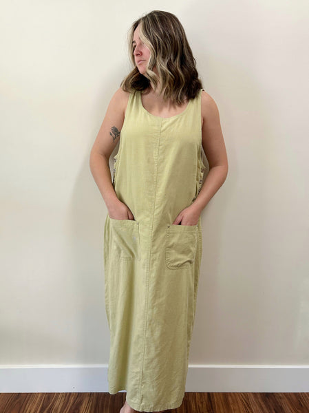 Chartreuse Linen Overall Maxi Dress