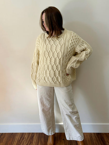 Boxy Cream Cable Knit Sweater