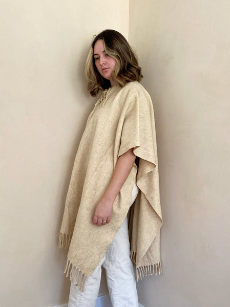 Sand Wool Fringe Poncho