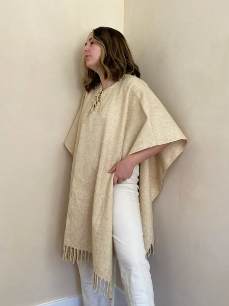 Sand Wool Fringe Poncho