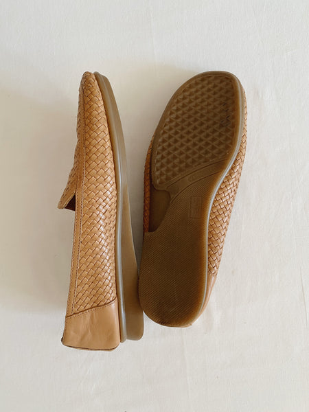 Tan Woven Leather Loafers